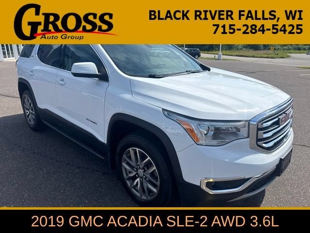 2019 GMC Acadia SLE in Summit White — front three-quarter view