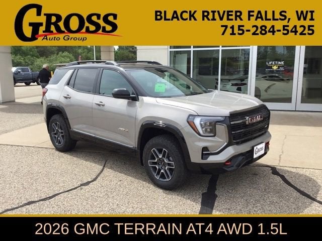2026 GMC Terrain AT4 in Riverstone Metallic — front three-quarter view