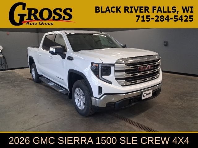 2026 GMC Sierra 1500 SLE in Summit White — front three-quarter view