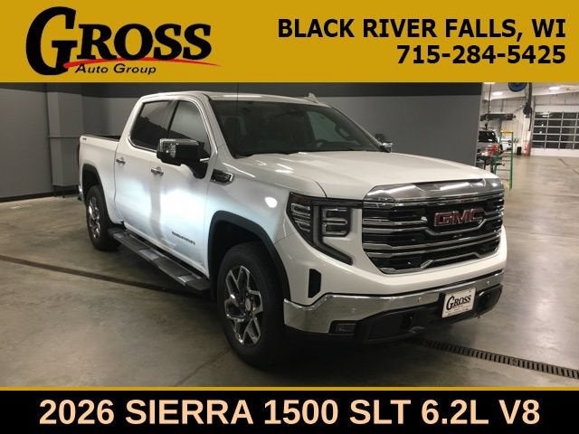 2026 GMC Sierra 1500 SLT in Summit White — front three-quarter view