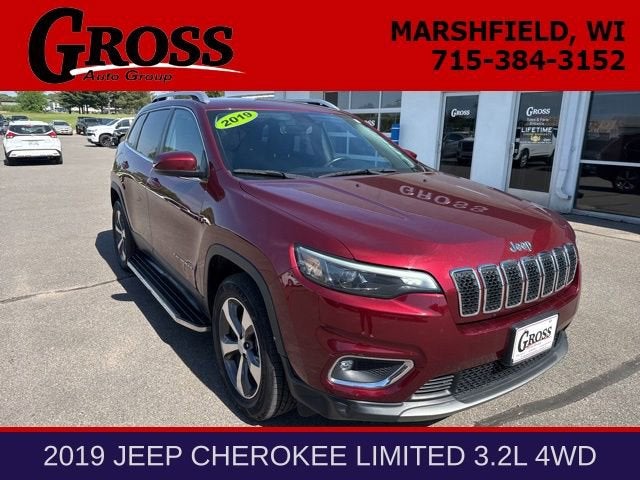 2019 Jeep Cherokee Limited in Red — front three-quarter view
