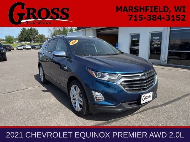 2021 Chevrolet Equinox Premier in Pacific Blue Metallic — front three-quarter view